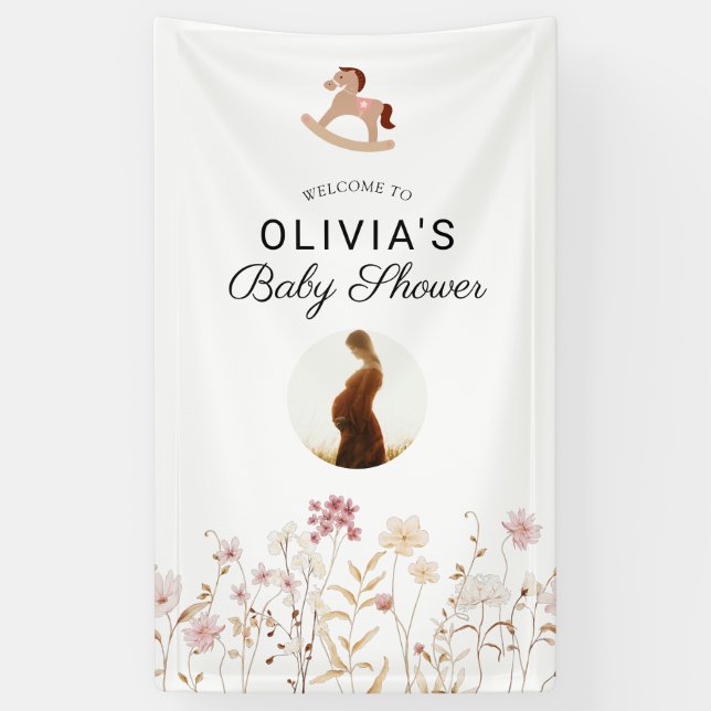 Banderoles Fleur sauvage Chic Floral Boho White Photo Welcome (Vertical)