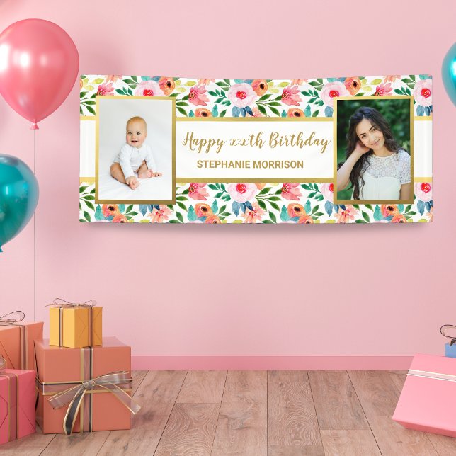 Banderoles Fleurs aquarelles, 2 Photo Texte Personnalisé Anni (Créateur téléchargé)