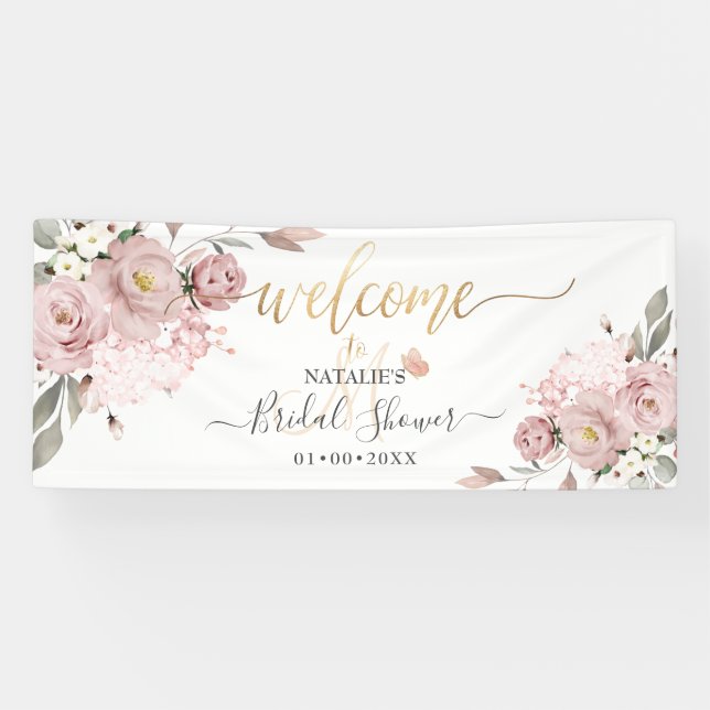 Banderoles Fleurs aquarelles Roses Rose Poussiéreux de PixDez (Horizontal)