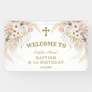 Banderoles Fleurs blanches 1er anniversaire Affiche de bienve