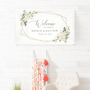 Banderoles Fleurs Blanches, Fleurs Crème, Bienvenue au Mariag
