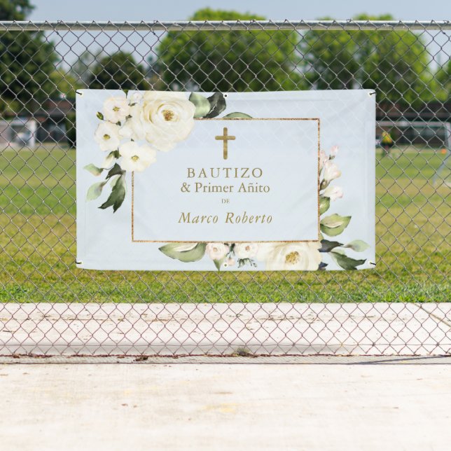Banderoles Fleurs blanches or espagnol Bautizo Affiche de bie (En situation)