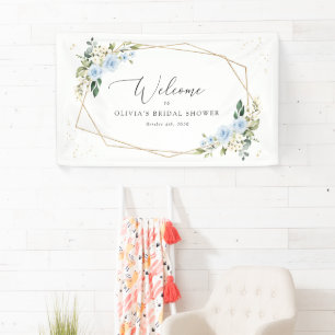 Banderoles Fleurs bleues, Fleurs blanches, Boho, Accueil nupt