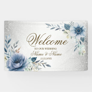 Banderoles Fleurs d'Aquarelle bleu Dusty Silver Elégant
