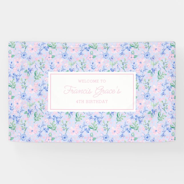 Banderoles Fleurs d'aquarelle Preppy modifiables (Horizontal)