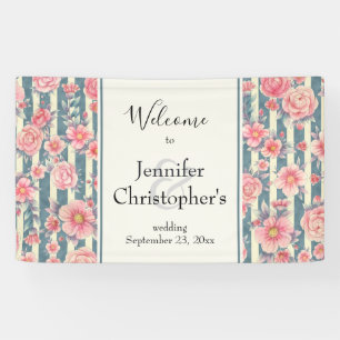 Banderoles Fleurs d'aquarelle rose sur bandes Mariage Bienven