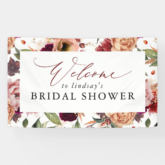 Banderoles Fleurs d'automne Orange et Bourgogne Rouge Bienven (Horizontal)