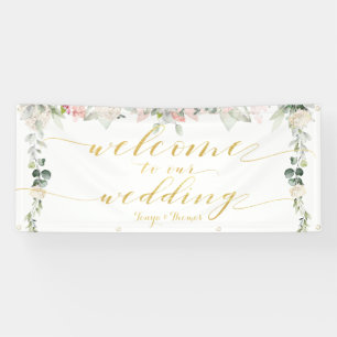 Banderoles Fleurs de Blush Fancy Gold Calliage Bienvenue