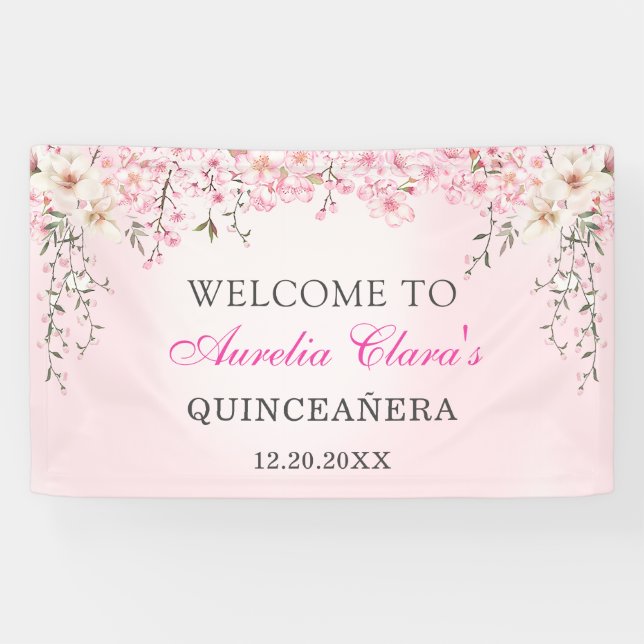 Banderoles Fleurs de cerises Sweet sixteen Floral Anniversair (Horizontal)