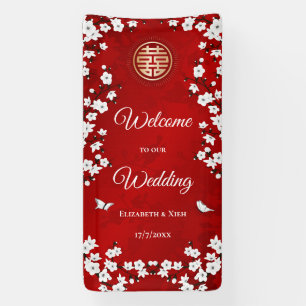 Banderoles Fleurs de cerisier blanches Rouge   Mariage chinoi