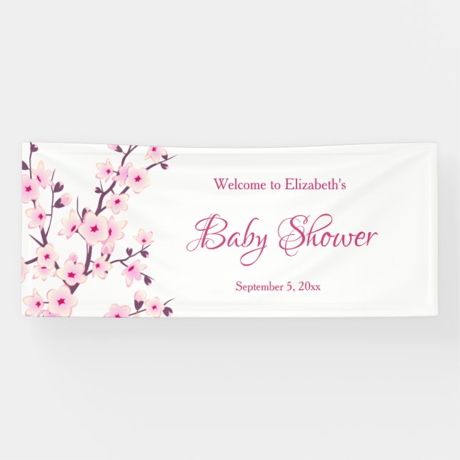 Banderoles Fleurs de cerisier rose blanc | Baby shower person (Horizontal)