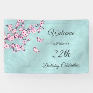 Banderoles Fleurs de cerisier rose turquoise pour anniversair