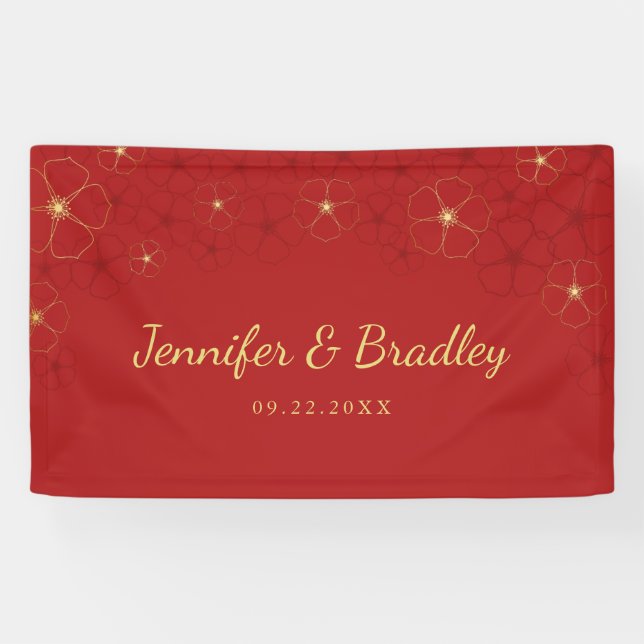 Banderoles Fleurs de cerisier rouges d'or épousant le (Horizontal)