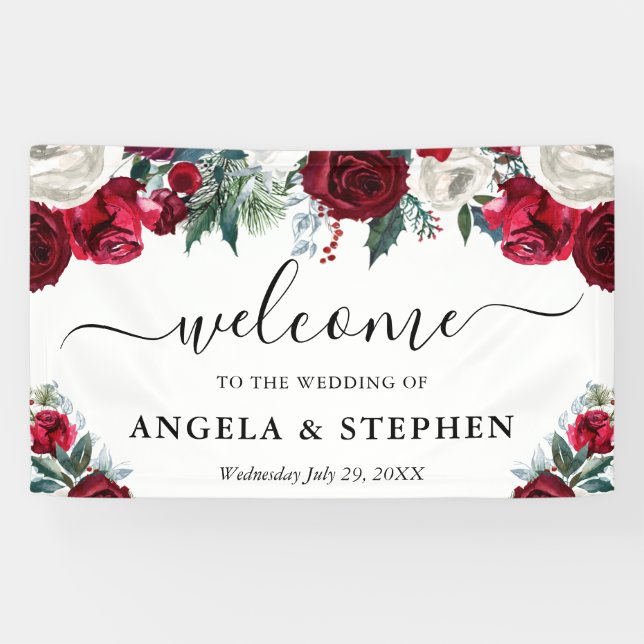Banderoles Fleurs de mariage d'hiver rouges et blanches de bi (Horizontal)