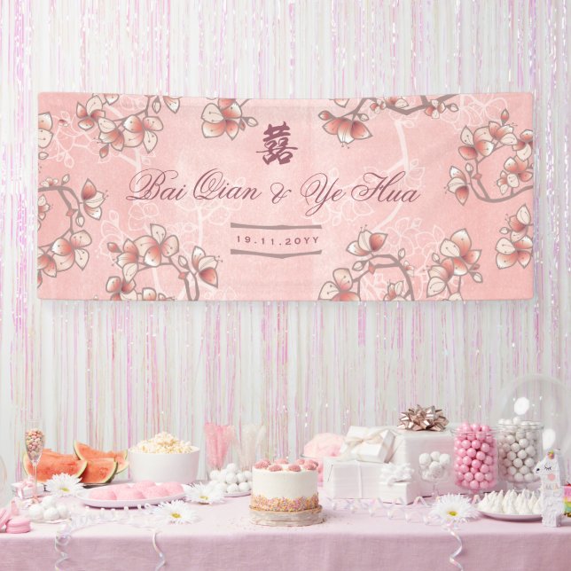 Banderoles Fleurs de Pêcher Double Bonheur Mariage Chinois (Fête)