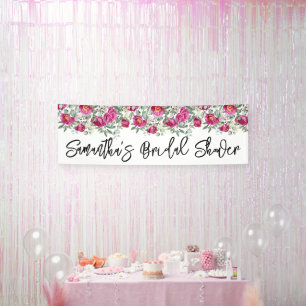 Banderoles Fleurs de Pivoines Rose Chaud en Aquarelle Mariage