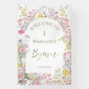 Banderoles fleurs de prairie à l'aquarelle Bienvenue au baptê