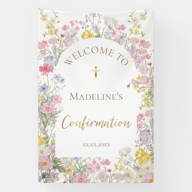 Banderoles fleurs de prairie Confirmation bienvenue (Verticale)