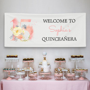 Banderoles Fleurs de Quinceanera Numéro 15 Anniversaire Perso