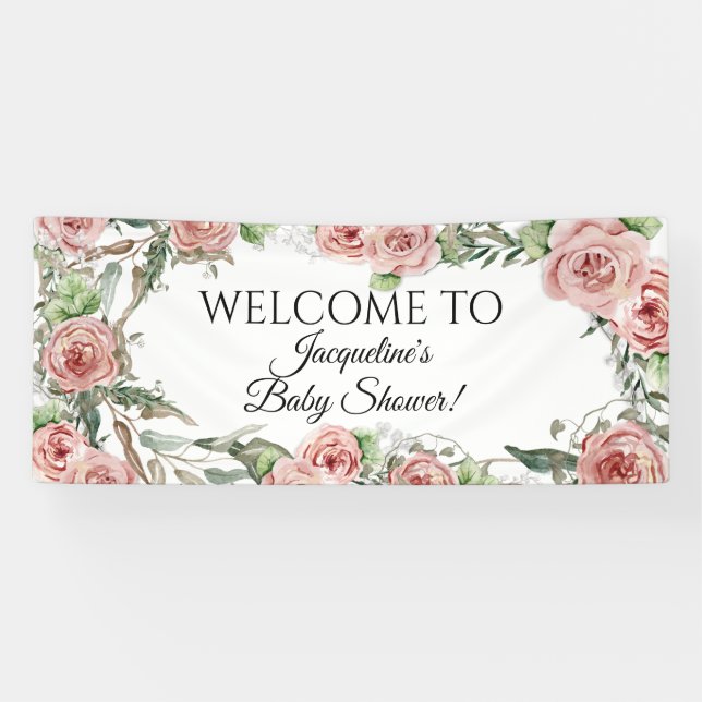 Banderoles Fleurs de rose rose floral BOHO Oh Bébé Fille Show (Horizontal)