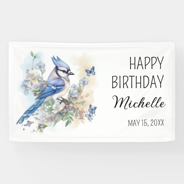 Banderoles Fleurs d'oiseaux de Jay bleu printemps Anniversair (Horizontal)