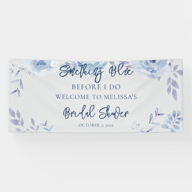 Banderoles Fleurs en écriture cursive quelque chose de bleu B (Horizontal)