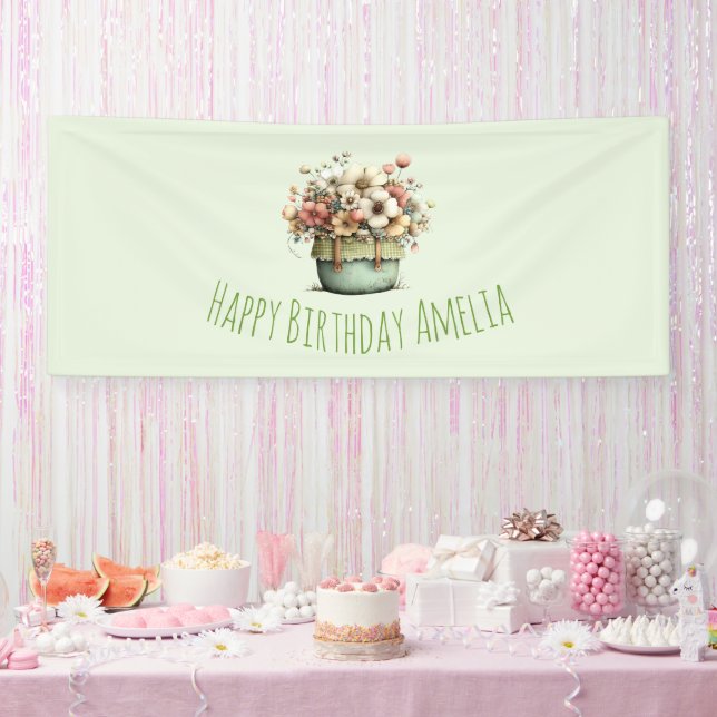 Banderoles Fleurs en pot Coquet Anniversaire mignon et champê (Fête)