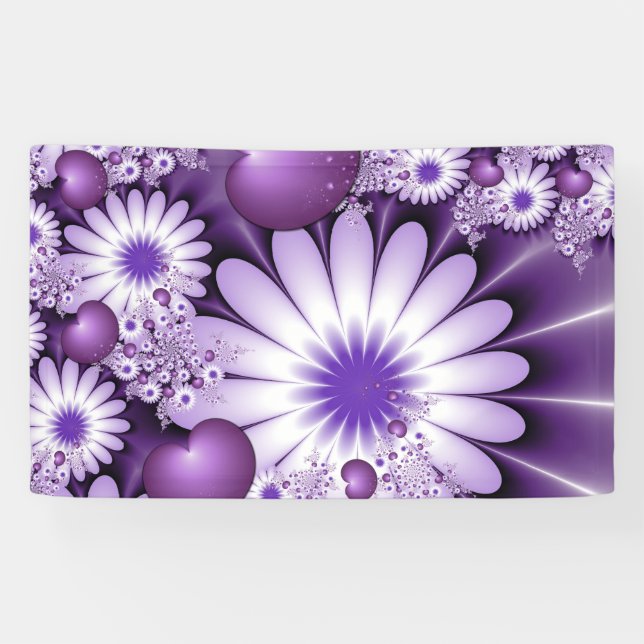 Banderoles Fleurs et cœurs abstraits de l'amour fractal (Horizontal)