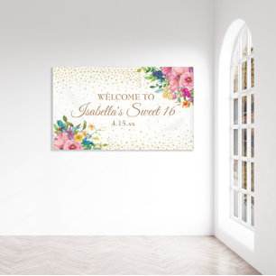 Banderoles Fleurs Jaunes Roses Or Parties scintillant Douce 1