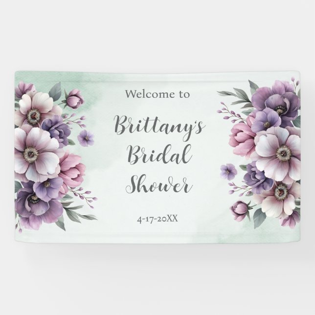 Banderoles Fleurs Lavande et Vertes pour Réception de Mariage (Horizontal)