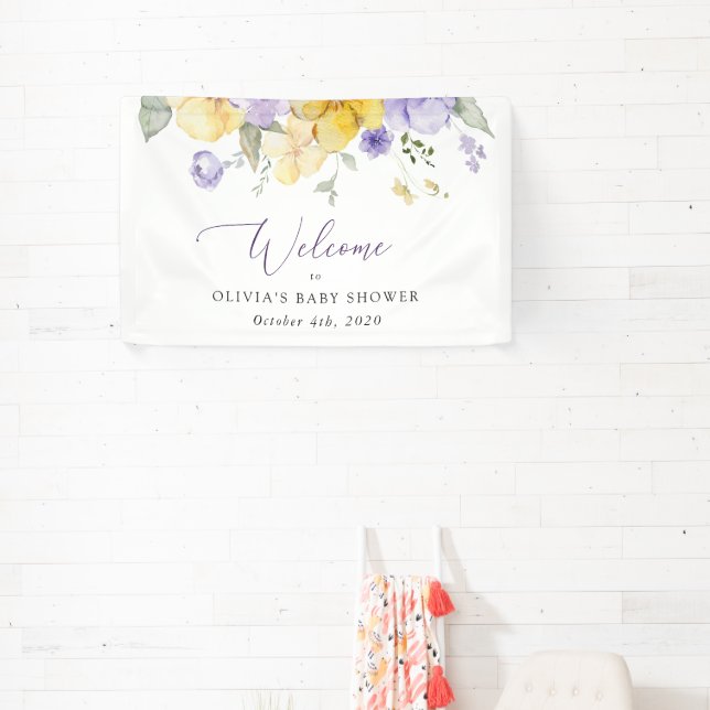 Banderoles Fleurs Lilac, Fleurs Jaunes, Accueil Baby shower (Insitu)