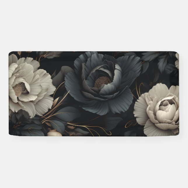 Banderoles Fleurs noires et blanches (Horizontal)