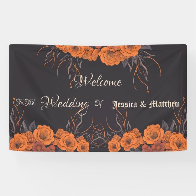 Banderoles Fleurs Orange Élégant Mariage (Horizontal)