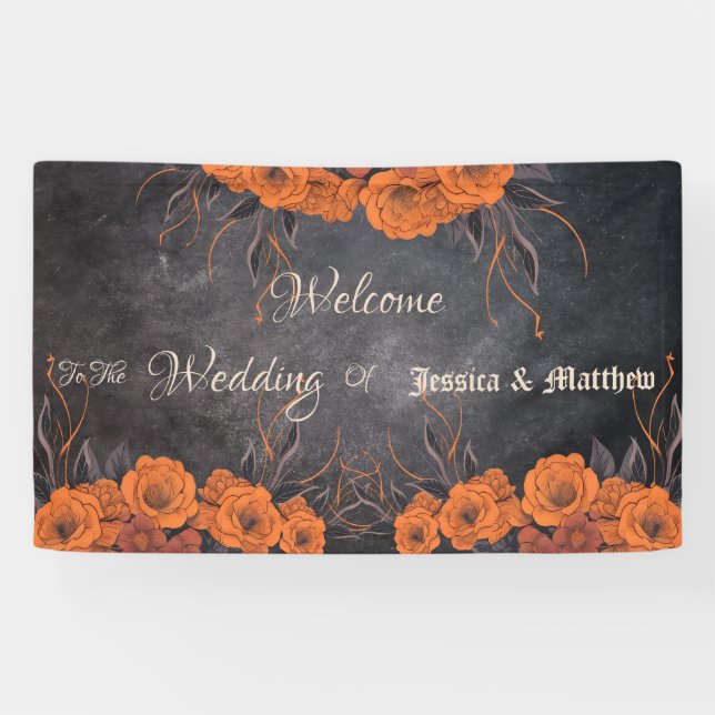 Banderoles Fleurs Orange Élégant Mariage (Horizontal)
