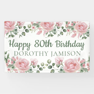 Banderoles Fleurs personnalisées joyeux 80e anniversaire
