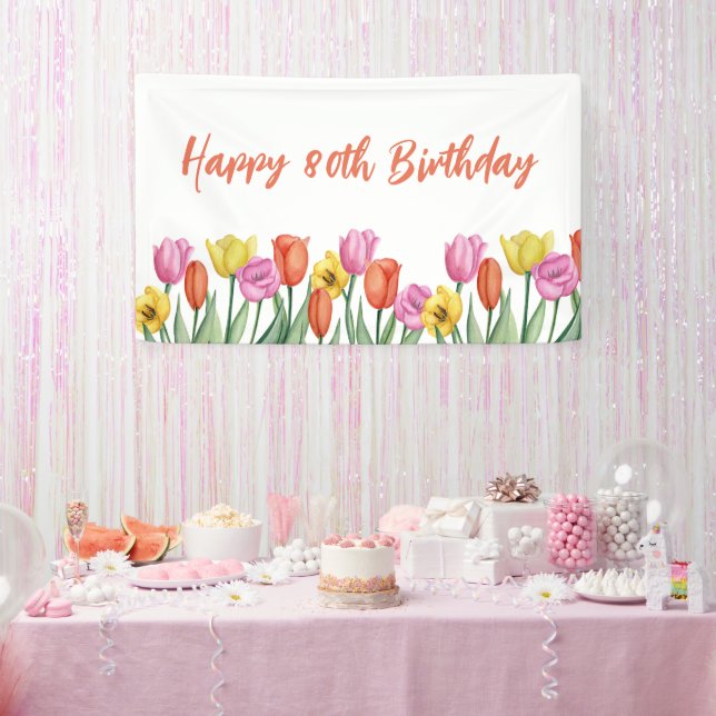 Banderoles Fleurs pour 80e anniversaire Pastel Printemps (Fête)