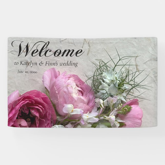 Banderoles Fleurs roses et blanches à la texture (Horizontal)