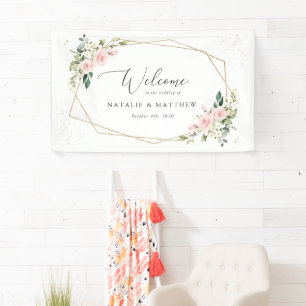 Banderoles Fleurs roses, fleurs blanches, Bohème, Bienvenue a