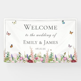 Banderoles Fleurs roses romantiques et papillons de mariage
