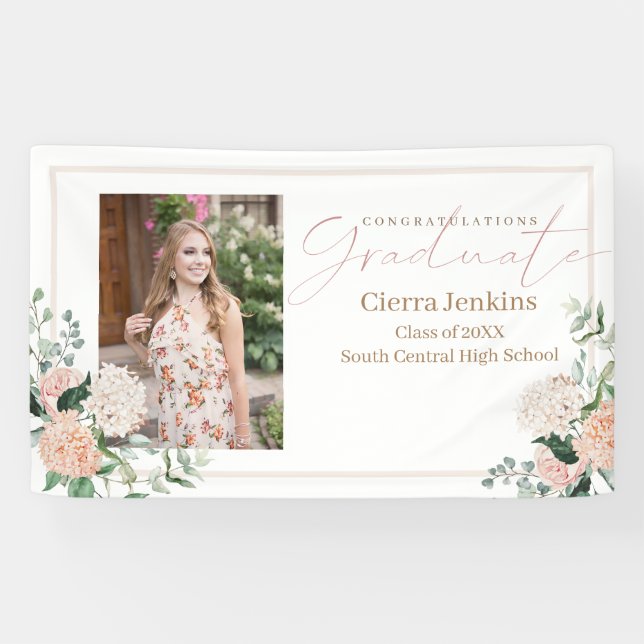 Banderoles Fleurs roses Une photo Calligraphie Graduation (Horizontal)