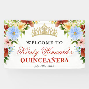 Banderoles Fleurs rouges, jaunes et bleues bienvenue Quincean