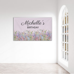 Banderoles Fleurs sauvages aquarelles colorées Anniversaire v