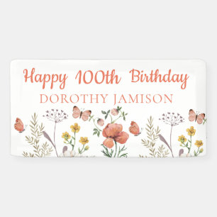 Banderoles Fleurs sauvages personnalisées joyeux 100e anniver