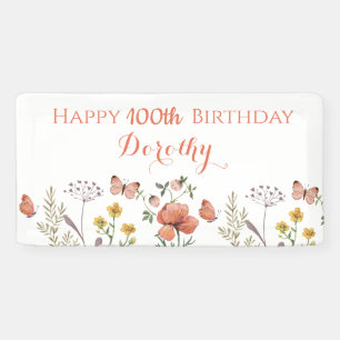 Banderoles Fleurs sauvages personnalisées Joyeux 100e anniver