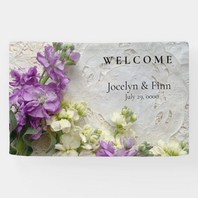 Banderoles Fleurs violettes et blanches sur de vieilles dente (Horizontal)