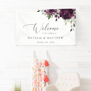 Banderoles Fleurs violettes, fleurs de prunier, Bienvenue au