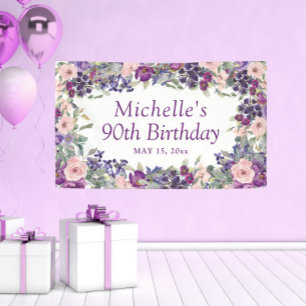 Banderoles Fleurs violettes rose poudré pour 90e anniversaire