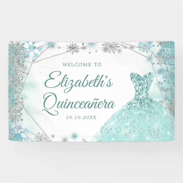 Banderoles Flocon de neige vert Turquoise Silver Quinceañera (Horizontal)