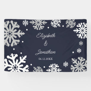 Banderoles Flocons de neige bleu marine Mariage d'hiver
