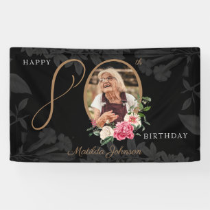 Banderoles Floral 80e anniversaire Black Gold Chic Photo pers